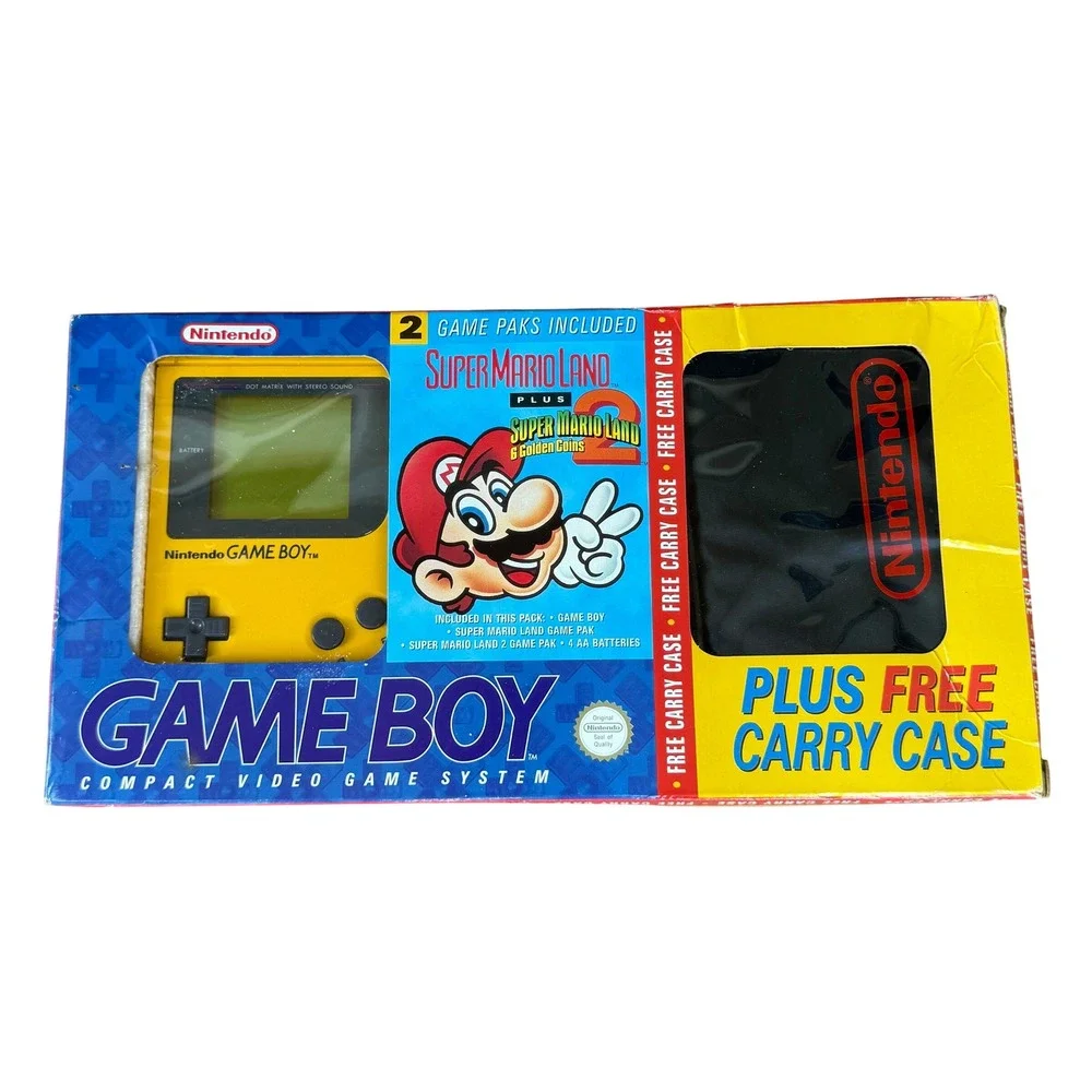 Nintendo Game Boy Yellow DMG-01 Super Mario Land 1 & 2‎ Bundle with Case Boxed